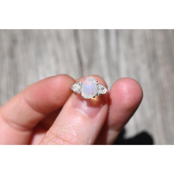 Opal and Lake County diamond ring, unique anniversary gift, size 4 5 6 7 8 9 10 - Picture 3 of 7